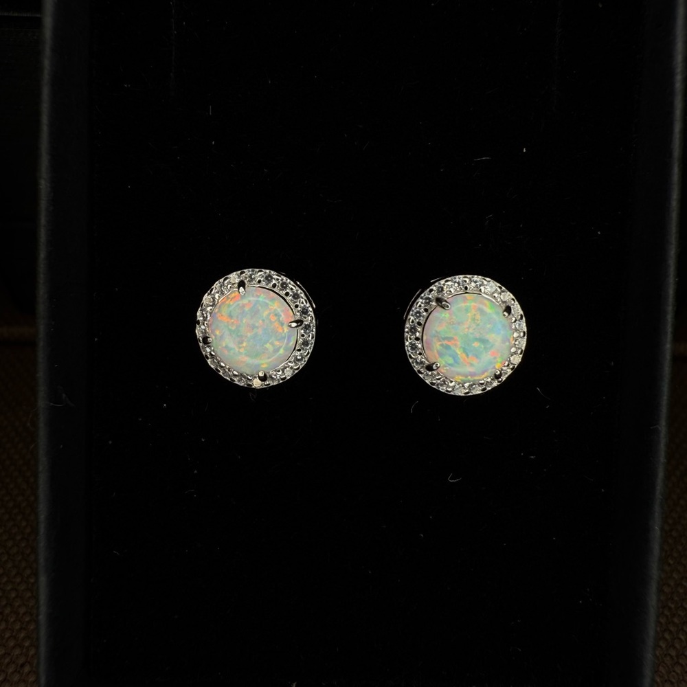 Solid 925 Sterling Silver Genuine White Opal Halo… - image 2